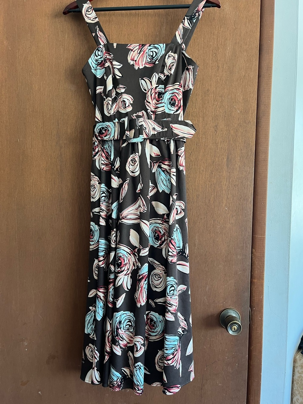 Vintage Lily Floral Belted Fit and Flare Midi Dress size XS cotton